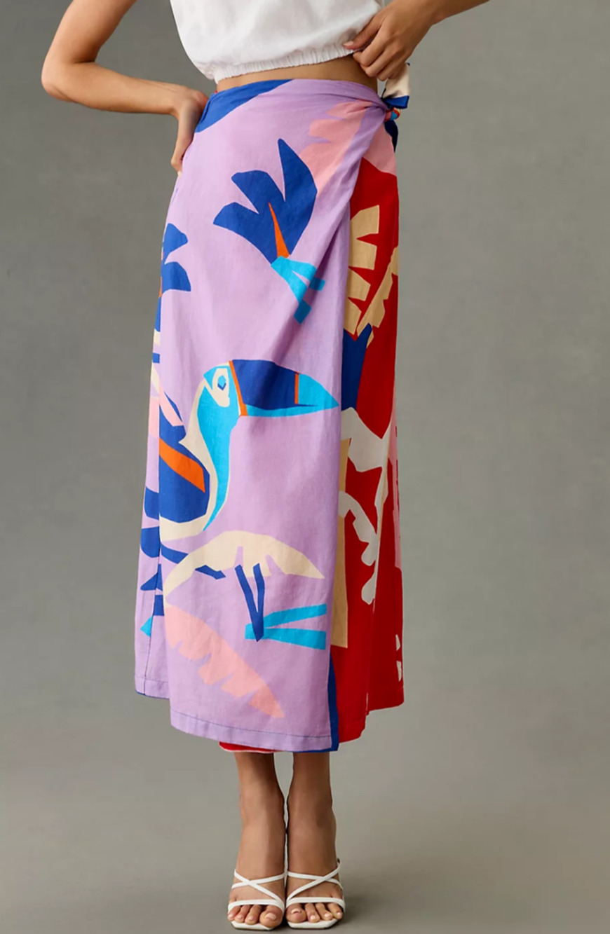Farm Rio Brasil Bahia Scarves Linen Midi Skirt Multi Colorful Sz XS - Picture 5 of 15